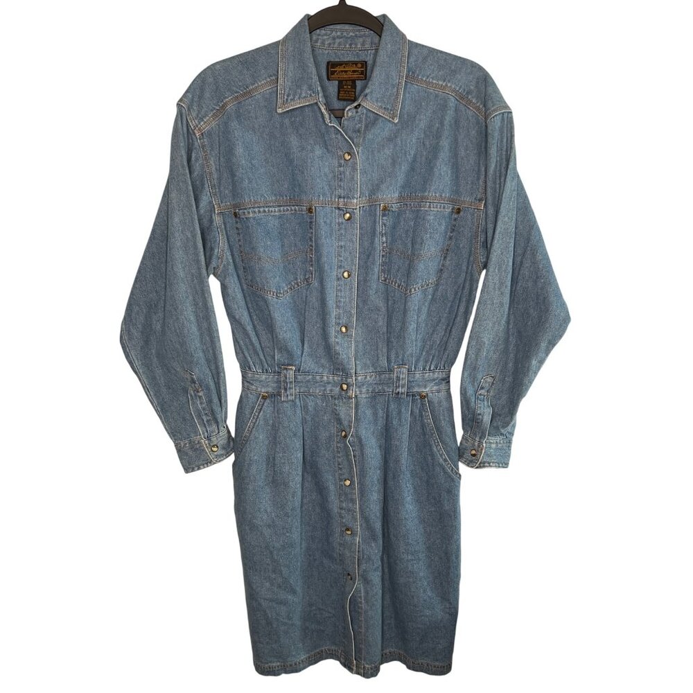 VTG Eddie Bauer Women's Denim Shirt Dress Size M Button-Front Long Sleeve Casual